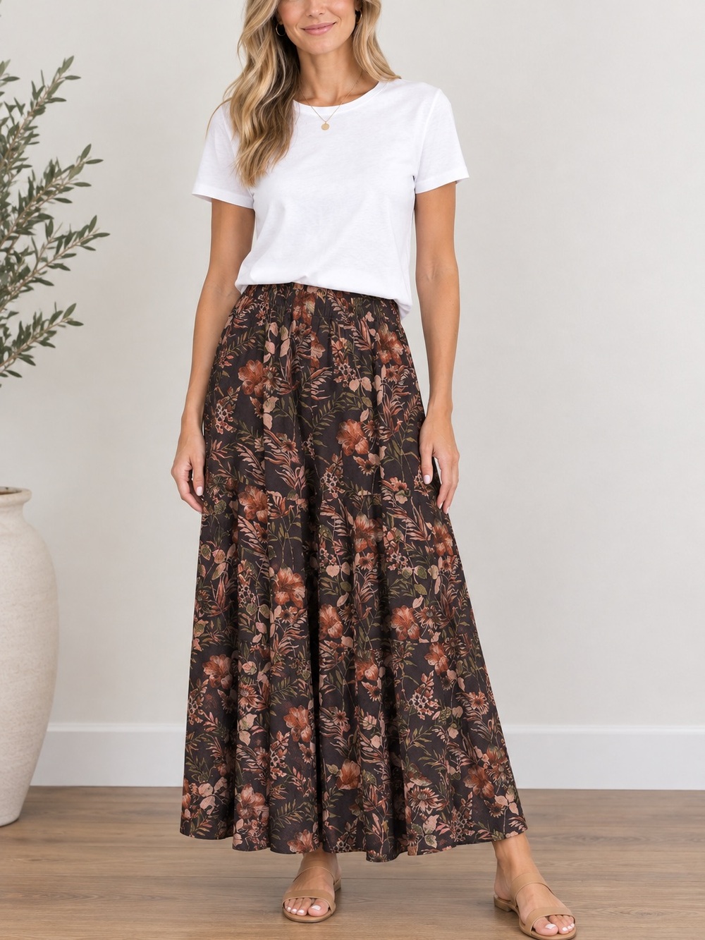 Natural Life Palazzo Pants Women’s XL Brown Floral Boho Flowy Pull On